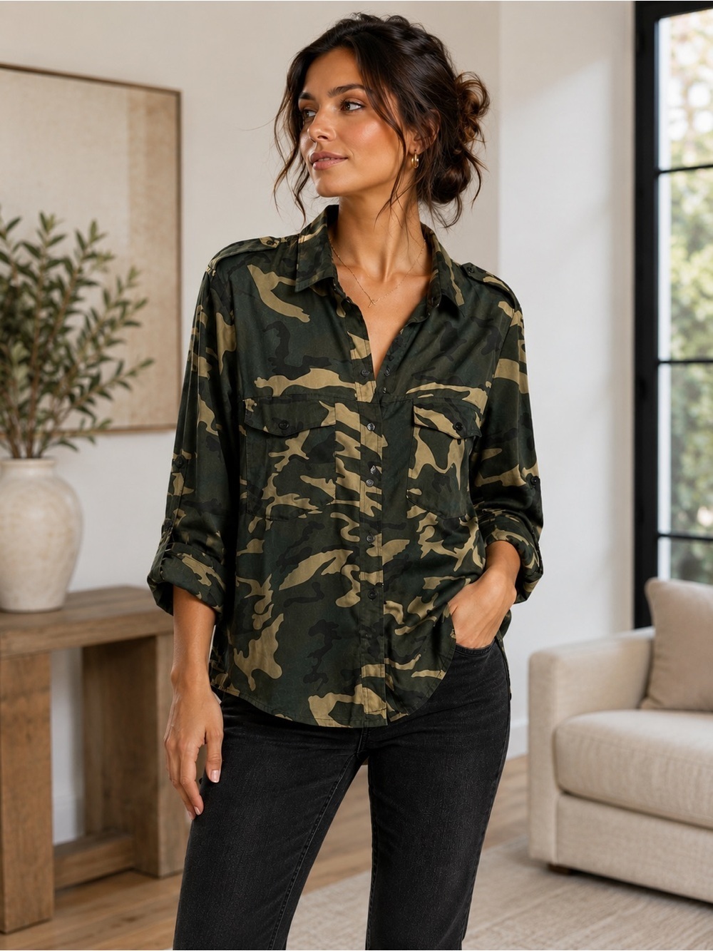 Sanctuary camo button down shirt Small